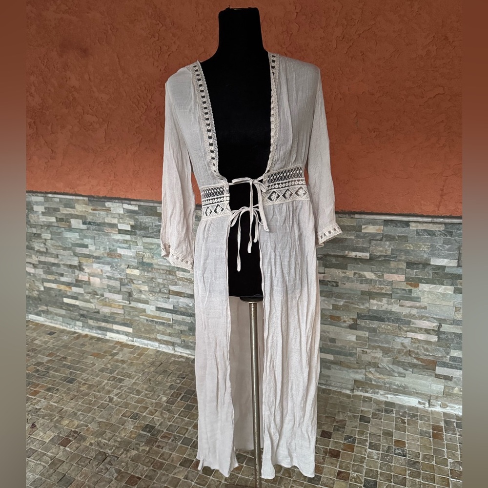 Bohemian Cream Long Cardigan rebelión again duster/cover up - Picture 2 of 8